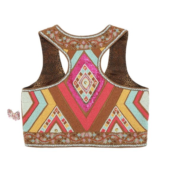 New Tasha Polizzi Heavily Beaded Floral Embroidered Brown Leather Western Vest L - Picture 12 of 15